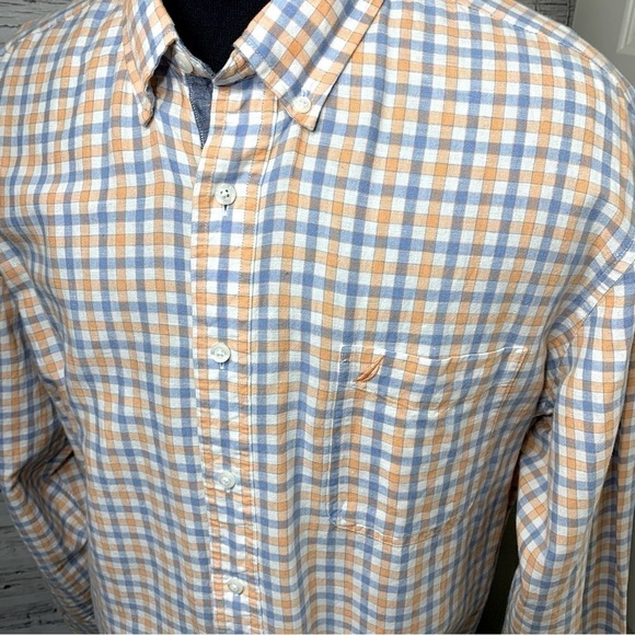 Nautica Blue Orange Plaid Linen Blend Casual Button Down Shirt Long Sleeves XXL - Picture 4 of 12